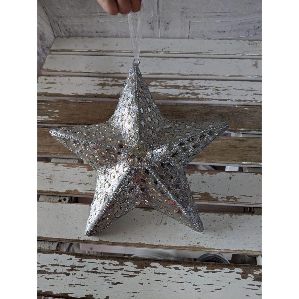Large silver star ornament lawn decor huge sparkle‎